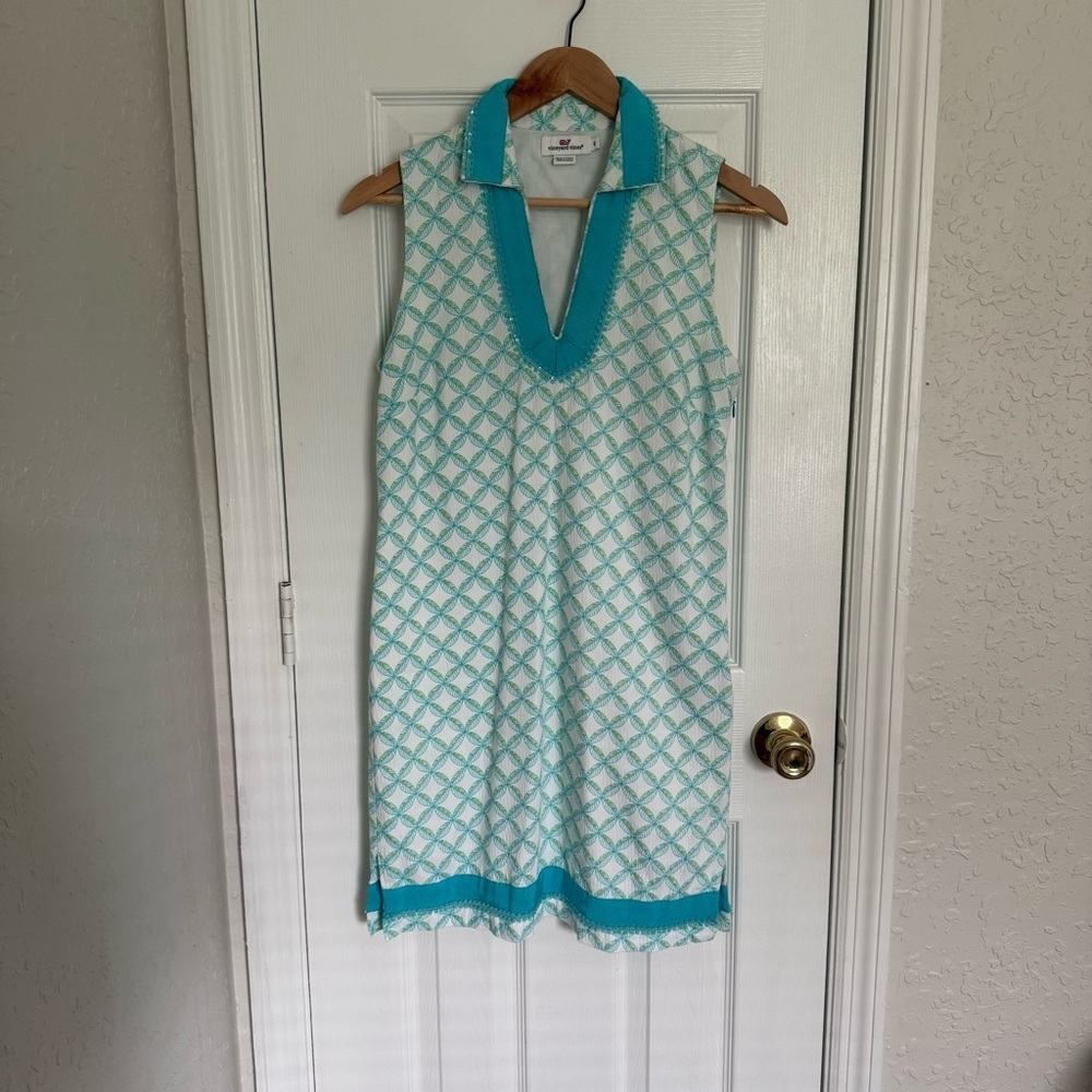 Vineyard Vines Cotton Blue Sleeveless Polo Collar Sundress Patterned sz 0